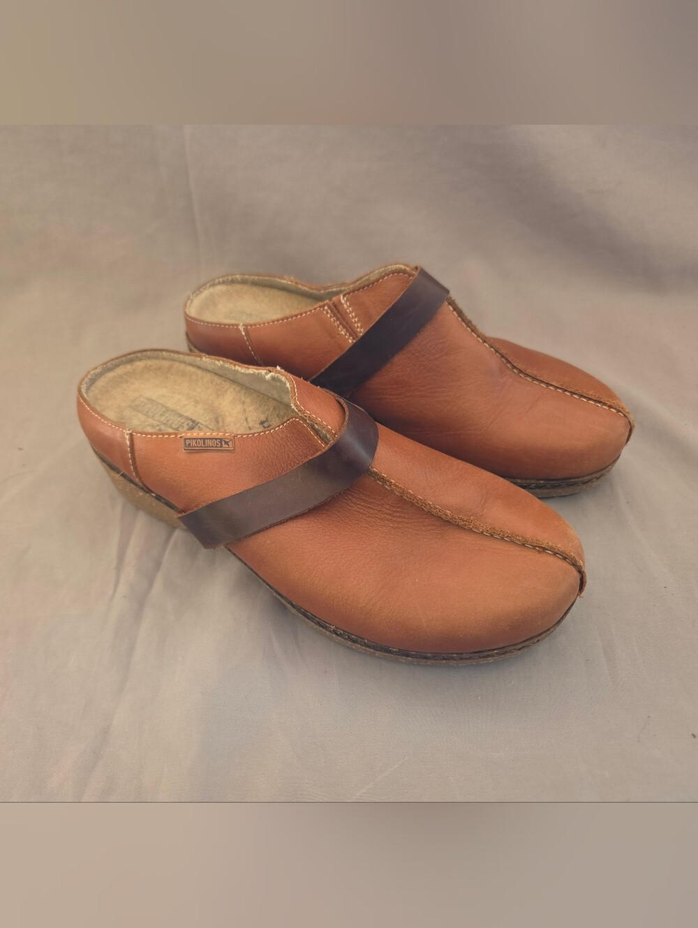 Pikolinos Brown Leather Slip-On Clog Size 7